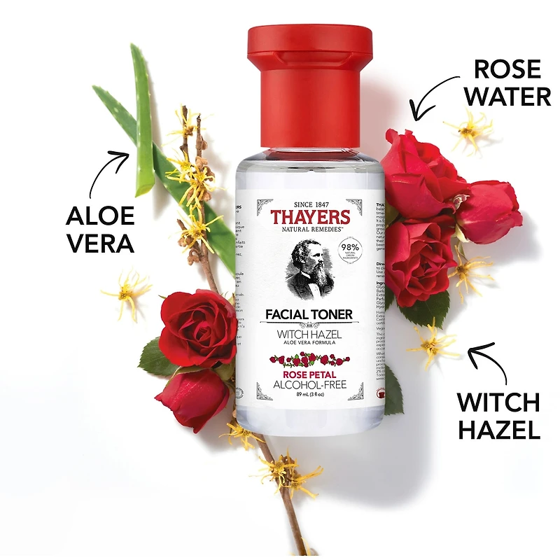 Tonique Visage Pétale de Rose Sans alcool formule à l'hamamélis et à l'aloès