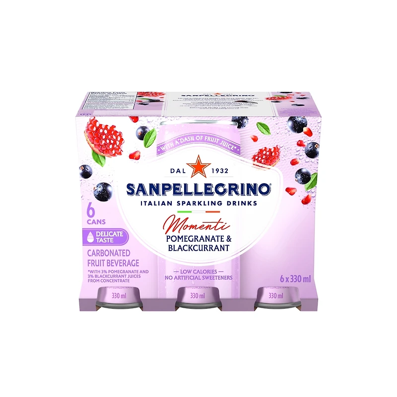 Boisson fruitée gazéifiée grenade et cassis
