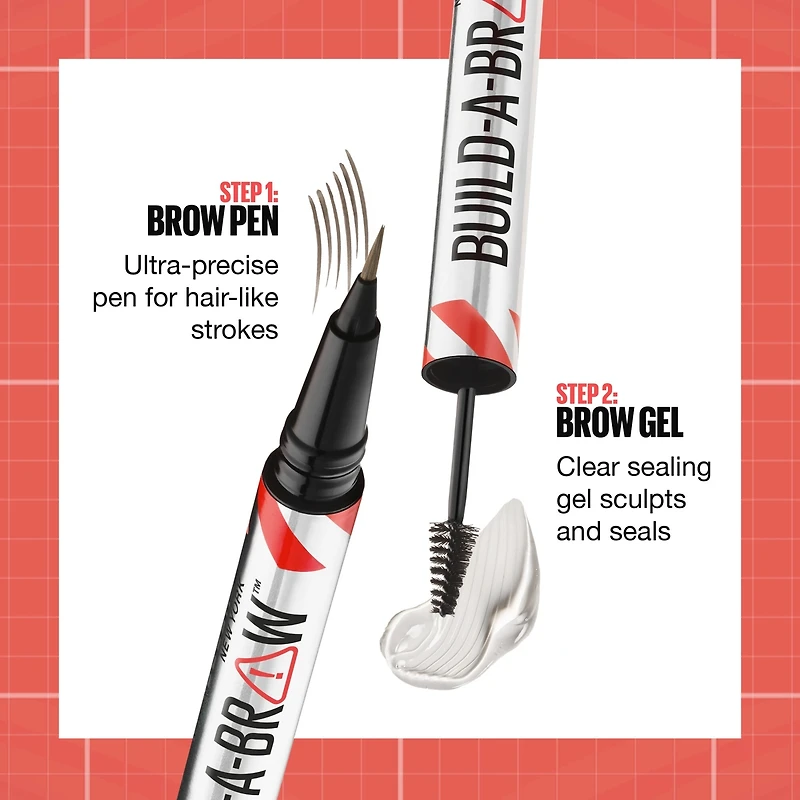 Build-a-Brow 2 en 1 de Maybelline New York pour des sourcils fournis en 2 étapes faciles, Brun pâle, 0,4 ml