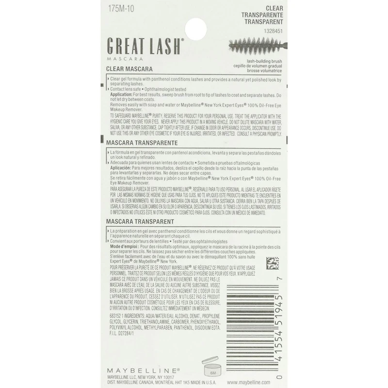 Great Lash Clear Mascara, Defines Lashes & Sets Brows, Natural Finish