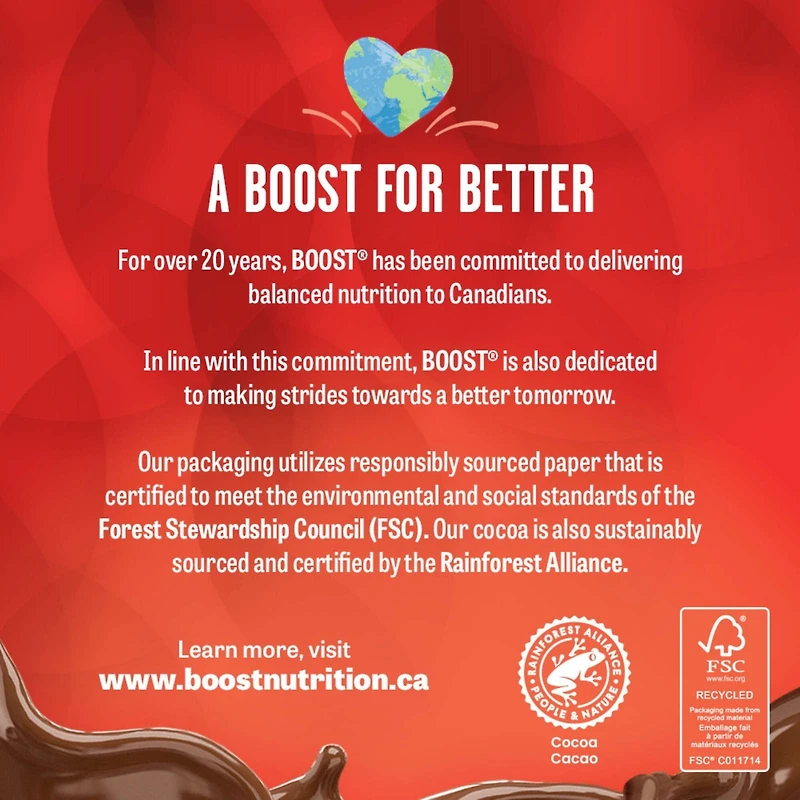 Substitut de repas liquide BOOST® Original, chocolat, emb. de 6, 6 x 237 ml