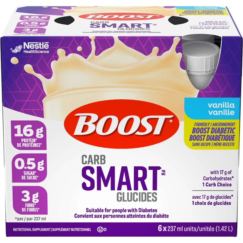 Supplément nutritionnel BOOST® Diabétique, vanille, emb. de 6, 6 x 237 ml