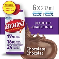 Supplément nutritionnel BOOST® Diabétique, chocolat, emb. de 6, 6 x 237 ml