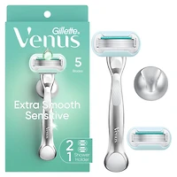 Venus Extra Smooth Sensitive Women's Razor with Reusable Razor Handle, 2 Razor Blade Refills and Shower Holder