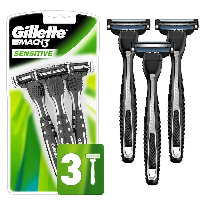 Rasoirs jetables pour hommes Gillette Mach3 Sensible, paquet de 3