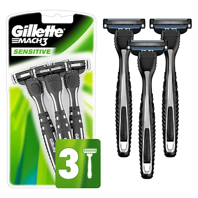 Rasoirs jetables pour hommes Gillette Mach3 Sensible, paquet de 3