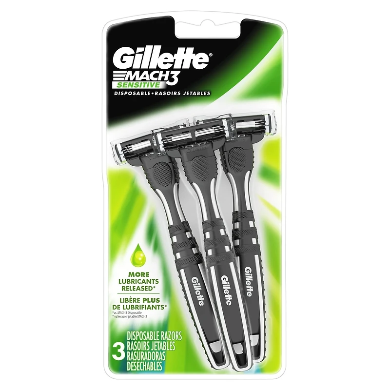 Rasoirs jetables pour hommes Gillette Mach3 Sensible, paquet de 3