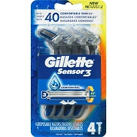 Rasoirs jetables pour hommes Gillette Sensor3, paquet de 4