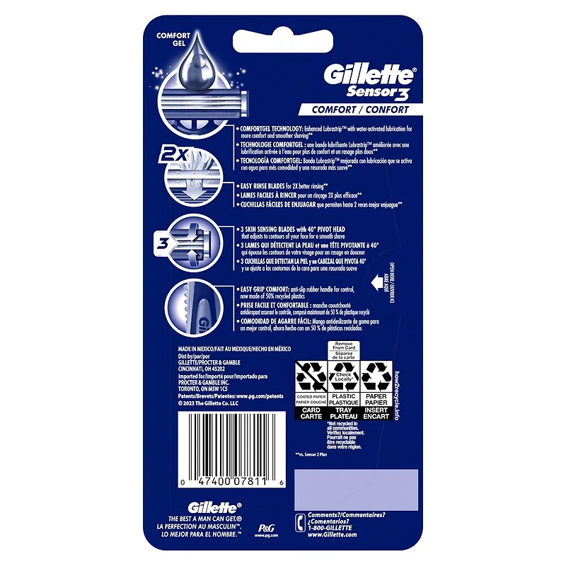 Gillette Sensor3 Men's Disposable Razor - 4 Pack
