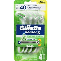 Rasoirs jetables pour hommes Gillette Sensor3 Sensible, paquet de 4