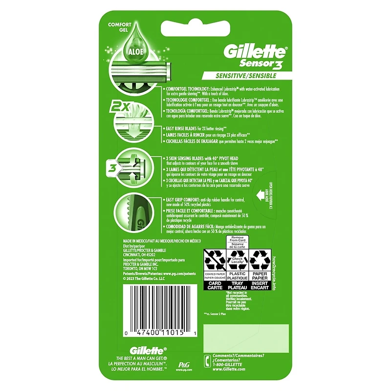 Gillette Sensor3 Sensitive Men's Disposable Razor - 4 Pack