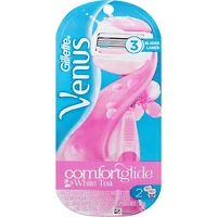 Rasoir Venus GlisseConfort pour femmes, parfum de thé blanc, manche de rasoir réutilisable, 2 cartouches de rechange et un support pour la douche