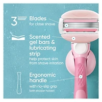 Rasoir Venus GlisseConfort pour femmes, parfum de thé blanc, manche de rasoir réutilisable, 2 cartouches de rechange et un support pour la douche