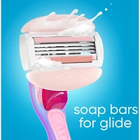 Rasoir Venus GlisseConfort pour femmes, parfum de thé blanc, manche de rasoir réutilisable, 2 cartouches de rechange et un support pour la douche