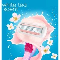 Rasoir Venus GlisseConfort pour femmes, parfum de thé blanc, manche de rasoir réutilisable, 2 cartouches de rechange et un support pour la douche