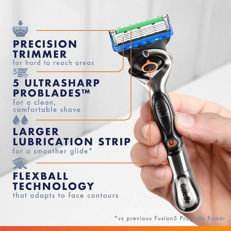 Cartouches de rechange de rasoir Gillette Fusion5 ProGlide Power pour hommes, cartouches de rasoir pour manche Flex-pivot, cartouches à 5 lames de rasoir