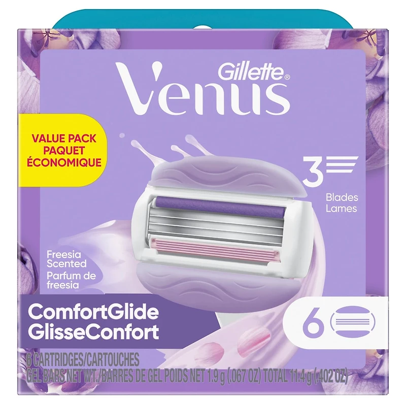 Lames de rasoir Gillette Venus ComfortGlide au parfum de Freesia pour femmes, 6 cartouches