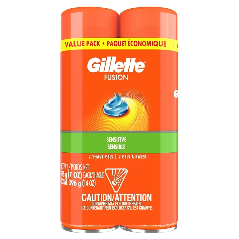 Gillette Fusion5 Ultra Sensitive Hydra Gel Men's Shave Gel Twin Pack, 396 g