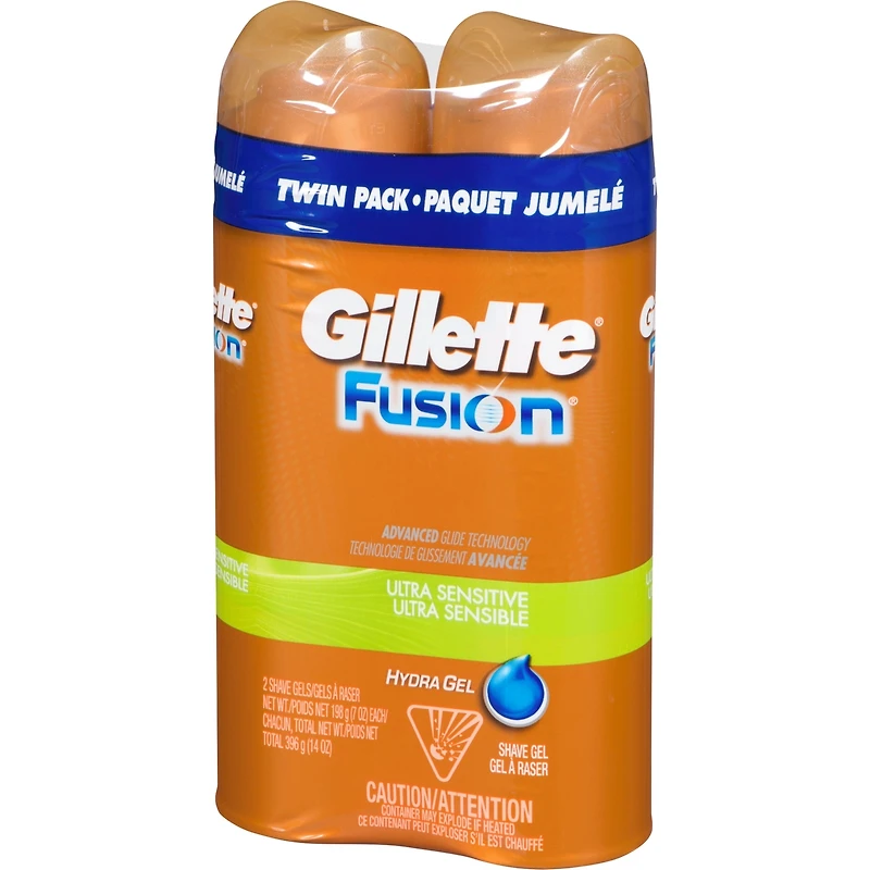 Gel à raser Gillette Fusion5 Hydra Gel Ultra sensible pour hommes, paquet jumelé, 396 g