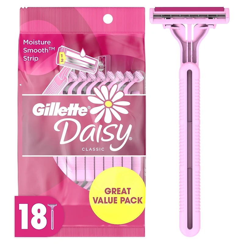 Rasoirs jetables pour femmes Gillette Daisy Classic, paquet de 18