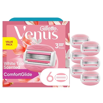 Gillette Venus ComfortGlide White Tea Scented Women's Razor Blades, 6 Refills