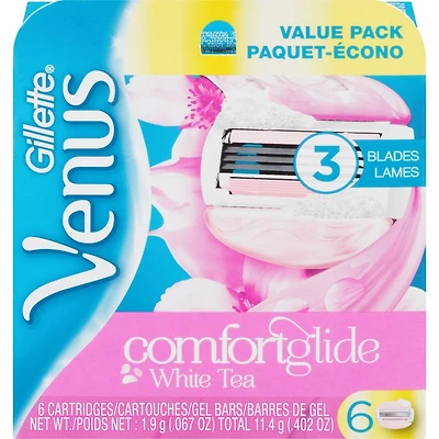 Gillette Venus ComfortGlide White Tea Scented Women's Razor Blades, 6 Refills