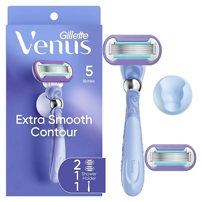 Venus Extra Smooth Contour Women's Razor with Reusable Razor Handle, 2 Razor Blade Refills and Shower Holder