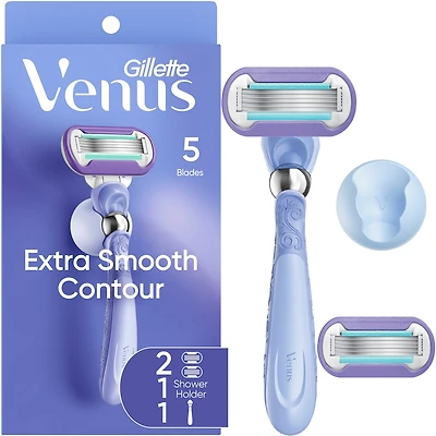 Venus Extra Smooth Contour Women's Razor with Reusable Razor Handle, 2 Razor Blade Refills and Shower Holder