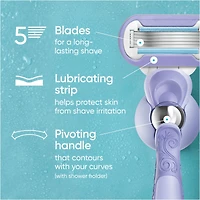 Rasoir Venus Extra doux Contour pour femmes avec manche de rasoir réutilisable, 2 cartouches de rechange et un support pour la douche