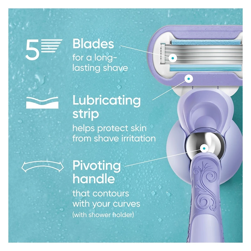 Venus Extra Smooth Contour Women's Razor with Reusable Razor Handle, 2 Razor Blade Refills and Shower Holder