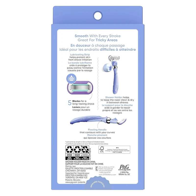 Venus Extra Smooth Contour Women's Razor with Reusable Razor Handle, 2 Razor Blade Refills and Shower Holder