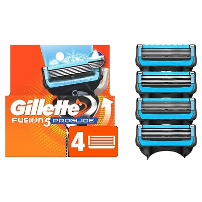 Cartouches de rechange de rasoir Gillette Fusion5 ProGlide Fraîcheur, 4 cartouches de rasoir pour manche de rasoir Flex-pivot, 5 lames de rasoir, 2x plus de lubrification rafraîchissante