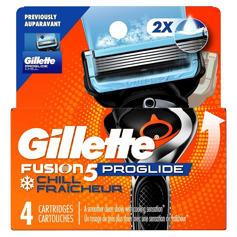 Cartouches de rechange de rasoir Gillette Fusion5 ProGlide Fraîcheur, 4 cartouches de rasoir pour manche de rasoir Flex-pivot, 5 lames de rasoir, 2x plus de lubrification rafraîchissante