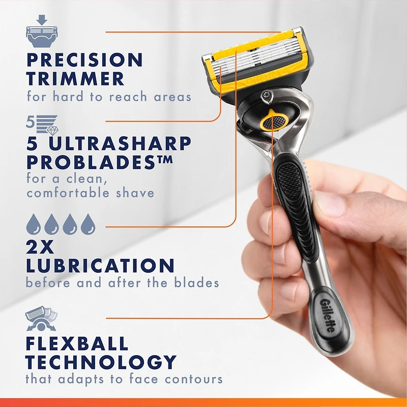 Cartouches de rechange de rasoir Gillette Fusion5ProGlide Défense pour hommes, 8 cartouches de rechange de rasoir pour manche de rasoir Flex-pivot, 2x plus de lubrification, lame de précision pour hommes