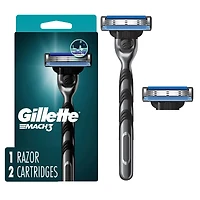 Rasoir Gillette Mach3 pour hommes, 1 manche de rasoir à 3 lames Gillette pour les soins personnels masculins, 2 cartouches de rechange, lames de rasoir avec bande lubrifiante