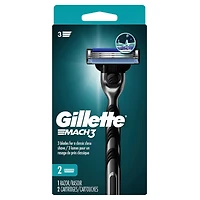 Rasoir Gillette Mach3 pour hommes, 1 manche de rasoir à 3 lames Gillette pour les soins personnels masculins, 2 cartouches de rechange, lames de rasoir avec bande lubrifiante