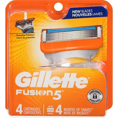 Gillette Fusion5 Razor Refills for Men, 4ct Razor Cartridges, Lubrication Strip, Precision Trimmer for Men, 5-Blade Razor Blades for Close Shave
