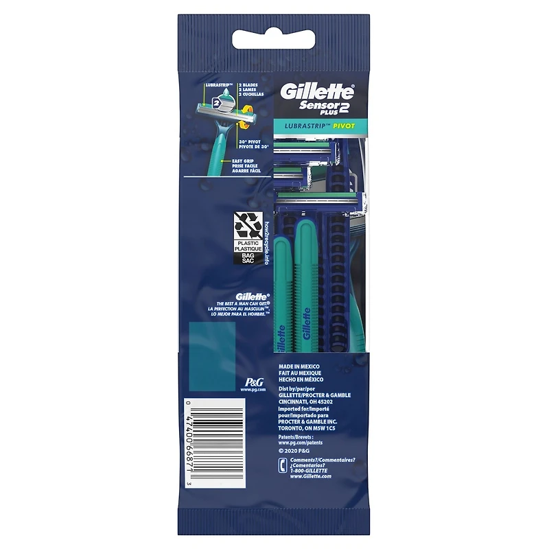 Gillette Sensor2 Plus Pivoting Head Men’s Disposable Razors, 15 Count