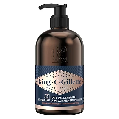 Nettoyant 3 en 1 pour la barbe, le visage & les cheveux King C. Gillette avec le parfum emblématique King C. Gillette, 350 mL (11,8 oz)