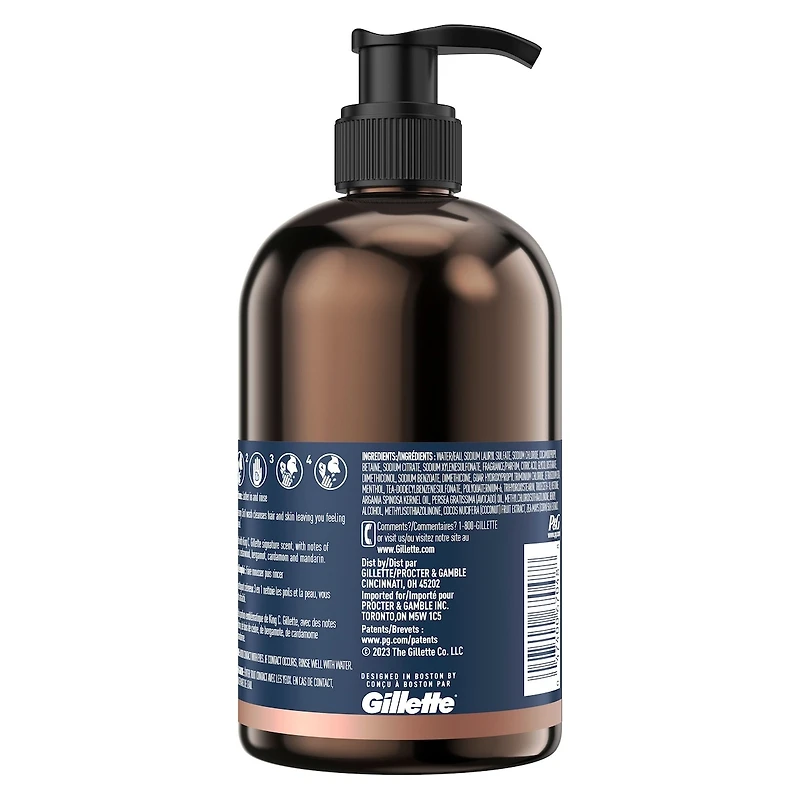 King C. Gillette 3in1 Beard, Face & Hair Wash with King C. Gillette Signature Scent, 11.8oz