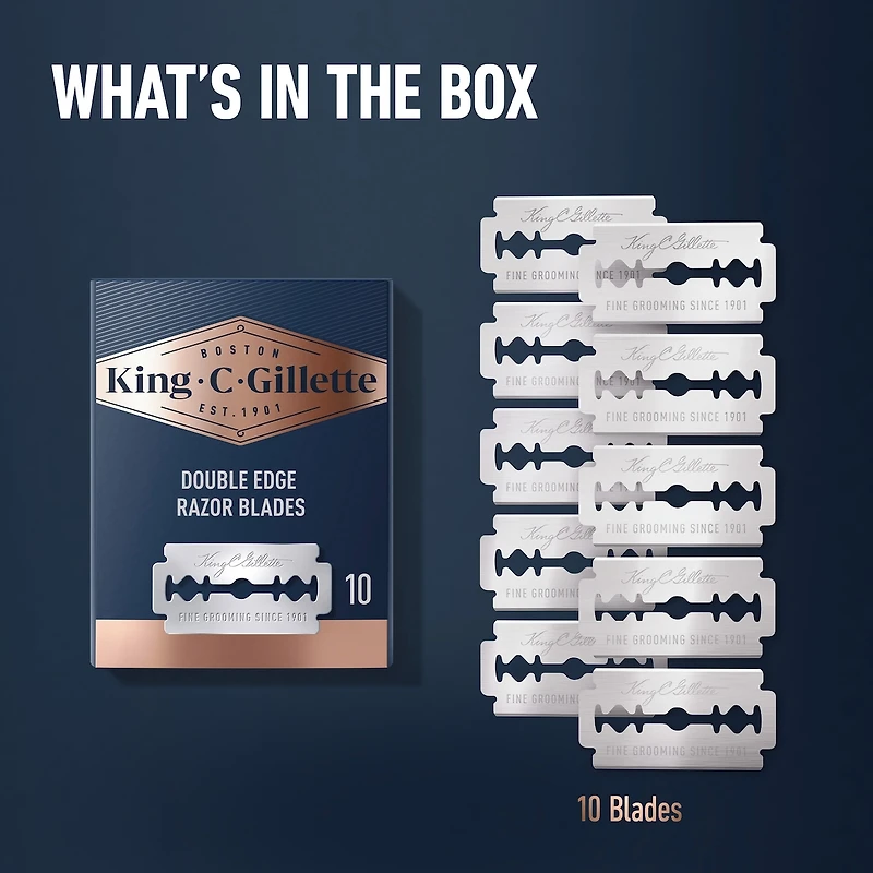 Cartouches de rechange pour rasoir de sûreté à double tranchant King C. Gillette pour un meilleur contrôle, 10 unités