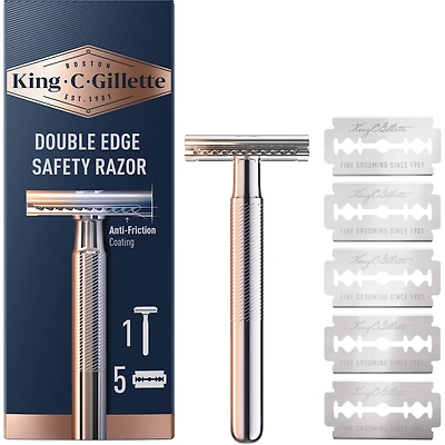 King C. Gillette Double Edge Safety Razor Handle and 5 stainless-steel blades with anti-friction coating