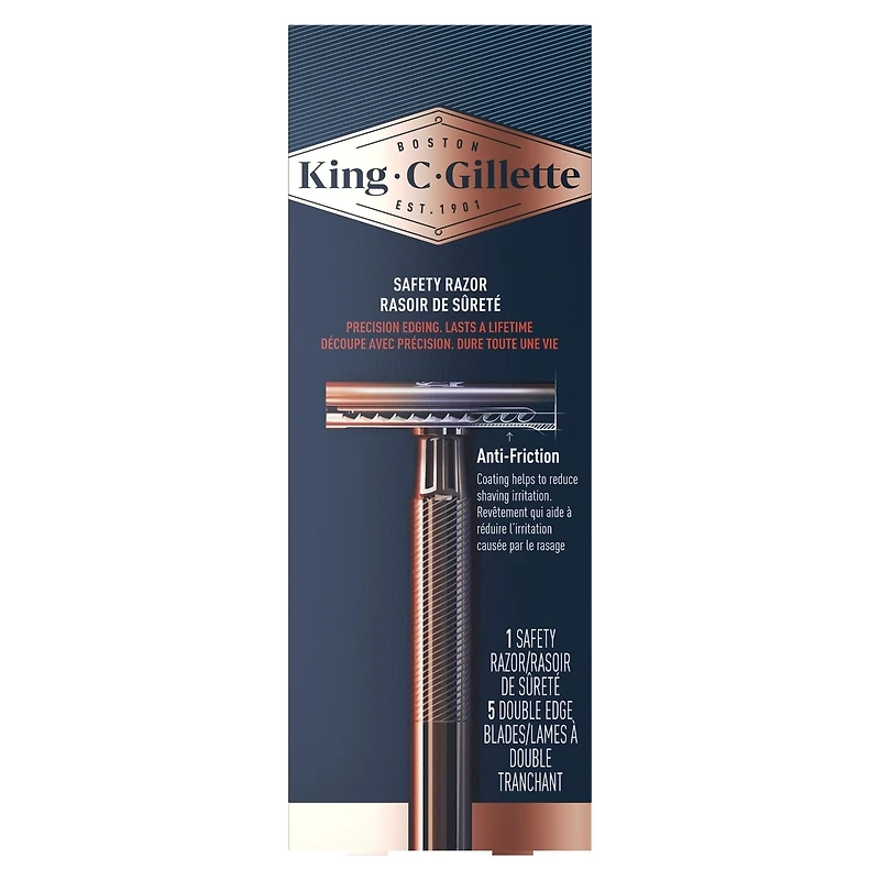 King C. Gillette Double Edge Safety Razor Handle and 5 stainless-steel blades with anti-friction coating