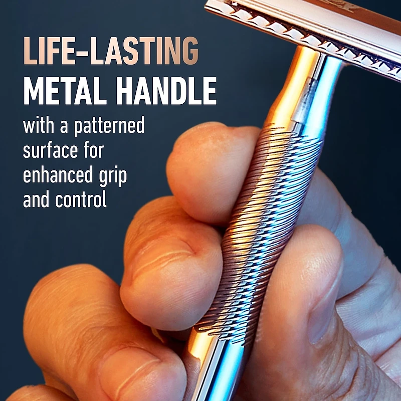 King C. Gillette Double Edge Safety Razor Handle and 5 stainless-steel blades with anti-friction coating