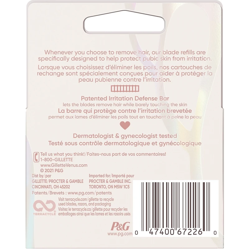 Gillette Venus for Pubic Hair and Skin, Women's Razor Blades, 4 Refills