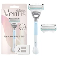 Gillette Venus for Pubic Hair and Skin, Women's Razor Handle + 2 Blade Refills