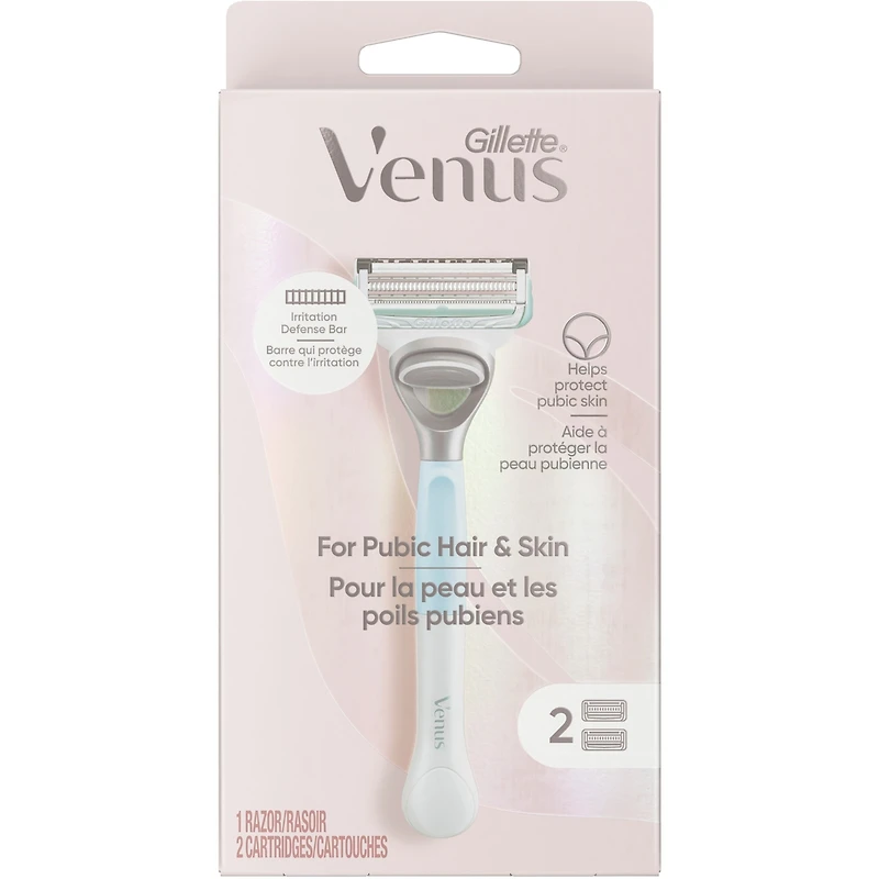 Rasoir Gillette Venus pour la peau et les poils pubiens, pour femmes, 1 manche de rasoir et 2 cartouches de rechange