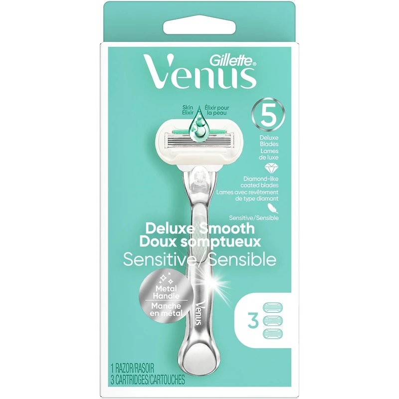 Gillette Venus Deluxe Smooth Sensitive Women's Razor Handle + 3 Blade Refills