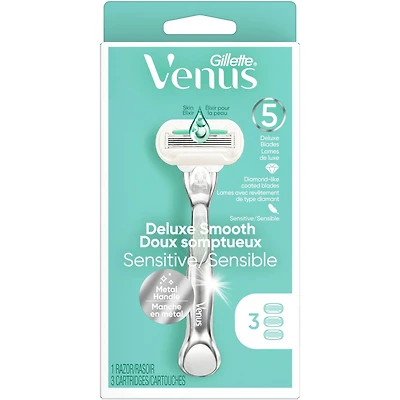 Gillette Venus Deluxe Smooth Sensitive Women's Razor Handle + 3 Blade Refills