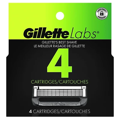 Cartouches de rechange de rasoir GilletteLabs, compatibles avec GilletteLabs avec barre exfoliante et avec le rasoir chauffant, 4 cartouches